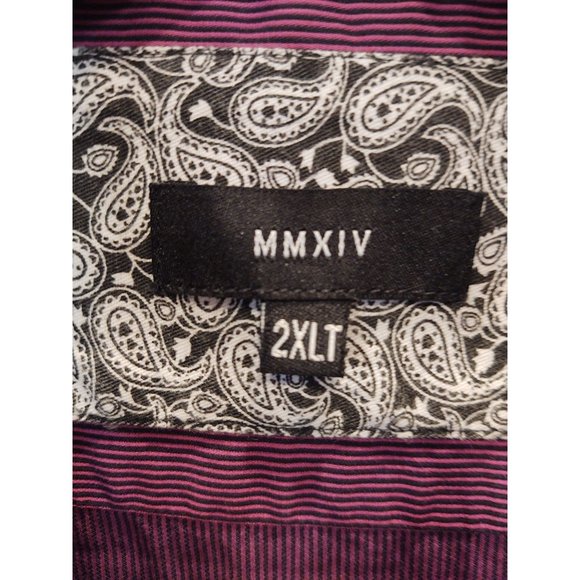 MMXIV Striped Mens 2XLT Shirt Purple Paisley Trim Short Sleeve Button Up Tall - Picture 4 of 10